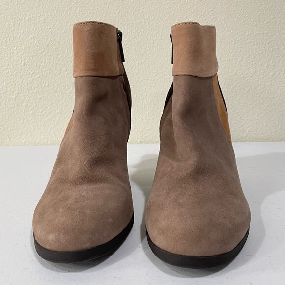 Kenneth Cole Reaction Brown Suede Color Block Ankle Booties Mod Boho Chic 9 - Picture 3 of 8